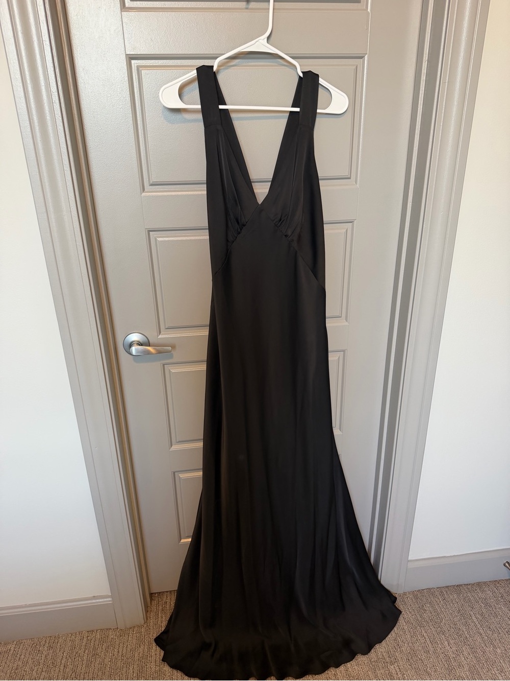 Birdy Grey Azazie Kamila Black A-Line Pleated Stretch Satin Dress in Size XL